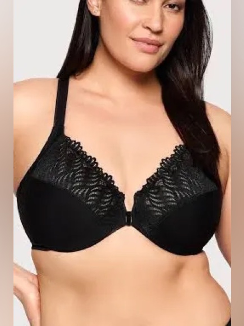 Glamorise Front-Closure T-Back WonderWire Underwire Black Bra Sz 36DD